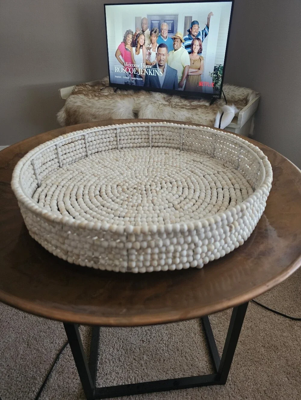 Handcrafted White Beaded Decorative Tray - Home Accents